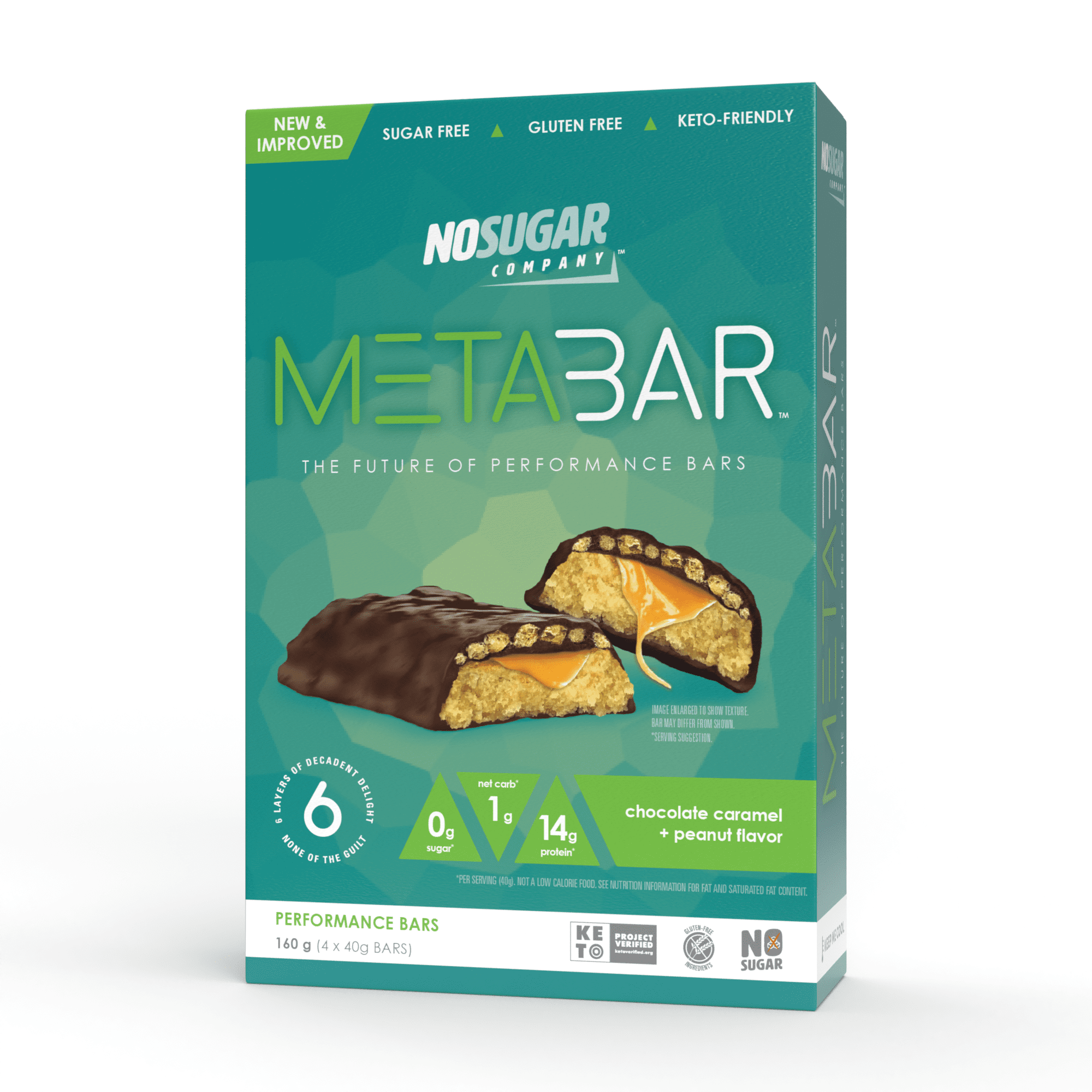 No Sugar Company Metabar Chocolate Caramel And Peanut Butter Flavor Bars, 4 Count, 40 Grams
