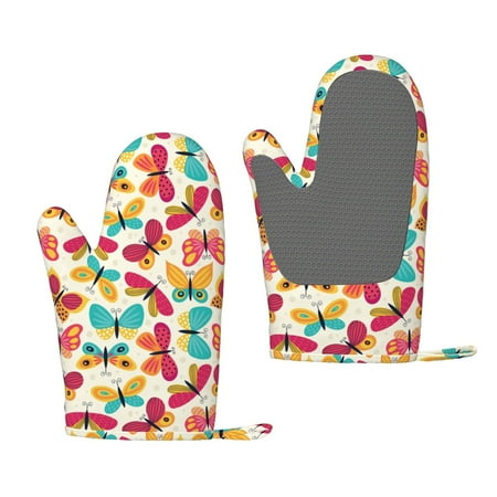 

Zeuib Colorful Butterflies Print Oven Mitts Oven Gloves with Non-Slip Silicone Heat and Slip Resistant Cooking Mitt Set for Cooking and Baking (2 Count)