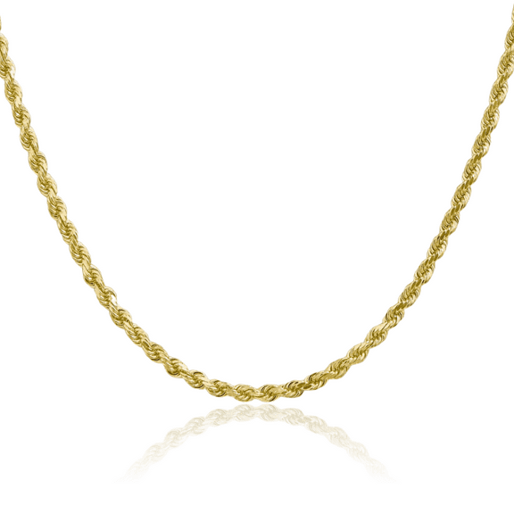 10K Solid Yellow Gold 3mm Rope Chain Twisted Link Necklace