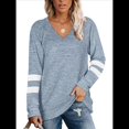 thumbnail image 1 of Tops para Mujer, Camiseta con Cuello en V, Bloque de Color, Larga, Túnica Informal Azul M, 1 of 7