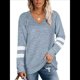 thumbnail image 1 of Tops para Mujer, Camiseta con Cuello en V, Bloque de Color, Larga, Túnica Informal Azul M, 1 of 7