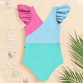 thumbnail image 5 of YTCAMLO Little Girls One Piece Swimsuits Summer Fashion Color Block Patchwork V Neck Ruffle Sleeve Bathing Suits Quick Dry Beach Swimwear, Hot Pink 7-8 Years, 5 of 8