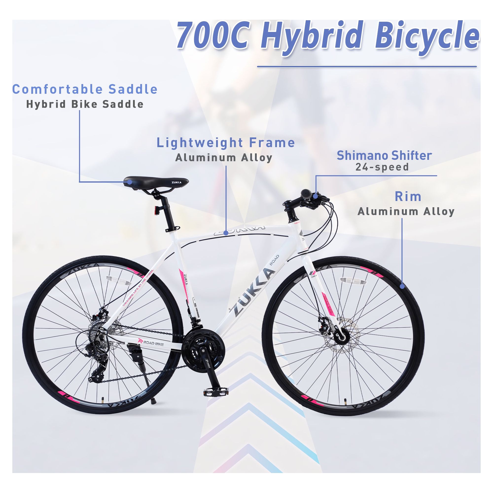 24 Speed Road Bike for Men Women, 700C Aluminum Flat Bar Road Bike with Disc Brakes, White - image 5 of 6