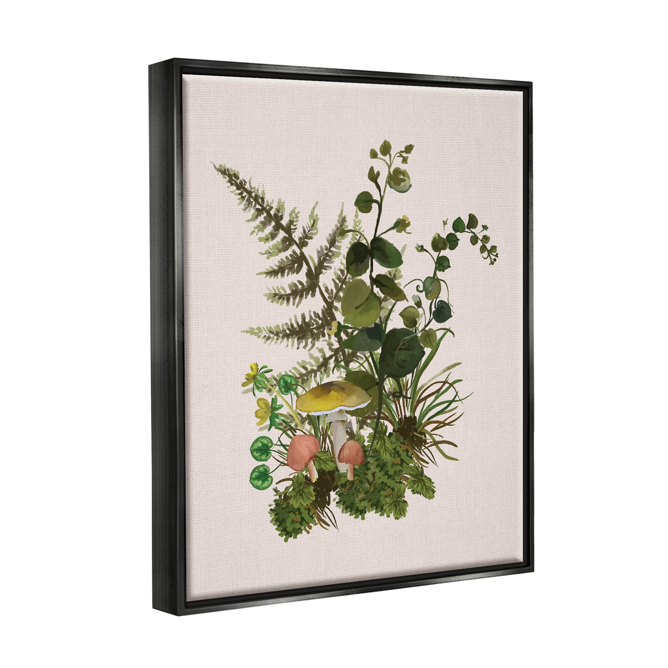 Botanical Nature Mushroom Sprigs Botanical & Floral Graphic Art Jet Black Framed Art Print Wall Art