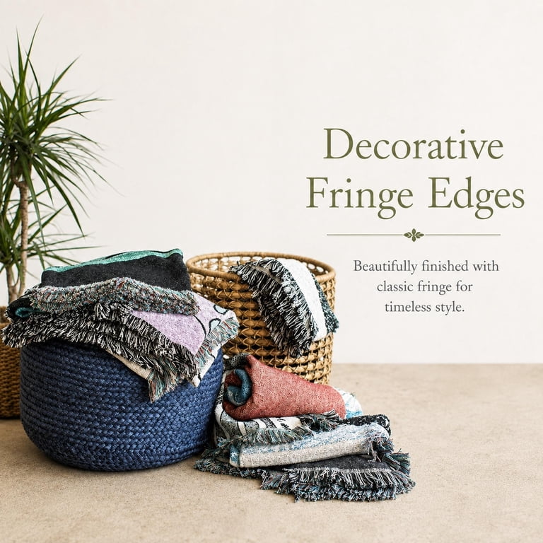 Starry Night Blue and Yellow Woven Blanket, 100% Cotton, Swirling Sky ...