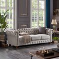 thumbnail image 3 of 88.5" Linen Fabric Chesterfield Sofa, Button Tufted 3 Seater Sofa Couch with Scroll Arms and Nailhead Trims, Accent Large Sofa with Padded Seat Cushions and Back, for Living Room Bedroom, Light Grey, 3 of 9