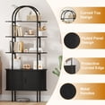 thumbnail image 3 of 71" Tall Fluted Arched Bookshelf with Sliding Doors, Mid Century Modern Metal Curved Bookshelf Cabinet with Storage and Adjustable Footpad, 4-Tier Open Display Storage Shelf for Home, Living Room, 3 of 8