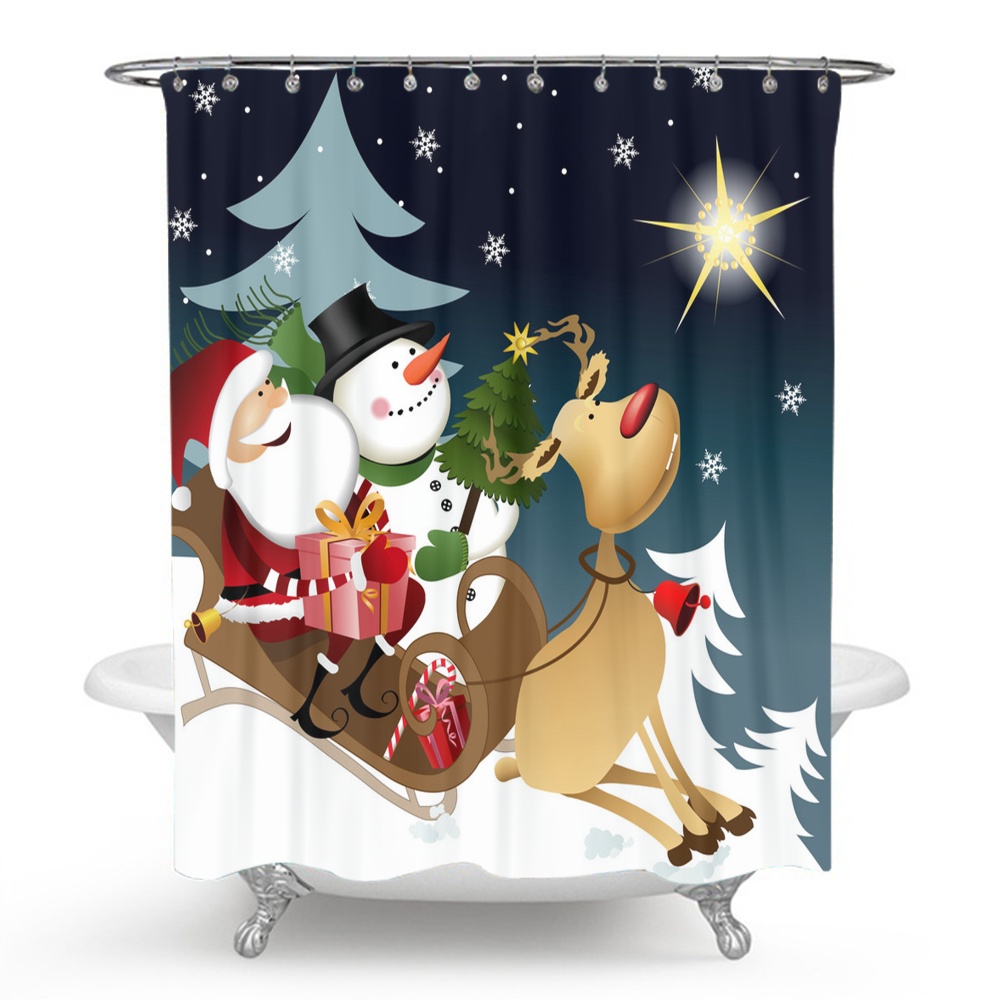 Christmas Shower Curtain Christmas Tree and Snowflake Fabric Shower Curtain, Winter Holiday Xmas