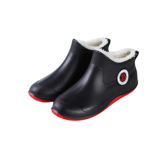 Difumos Mens Deck Fishing Boots Waterproof Rain Boots Anti-Slip Winter Ankle Water Boots Outdoor Muck Short Fishing Shoes Red (with Fixed Plush Lining) 7.5-8