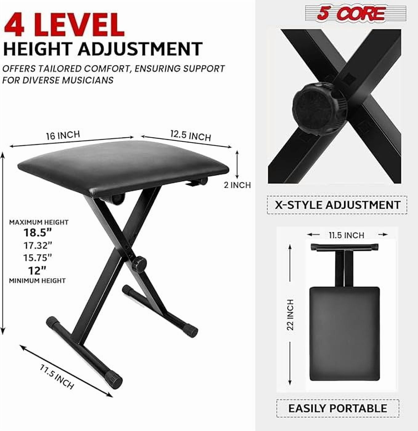 Keyboard Stand Single X Style Piano Riser Adjustable Holder + Keyboard Stool Thick Padded Piano Bench KS 1X BLU+KBB 02 BLK