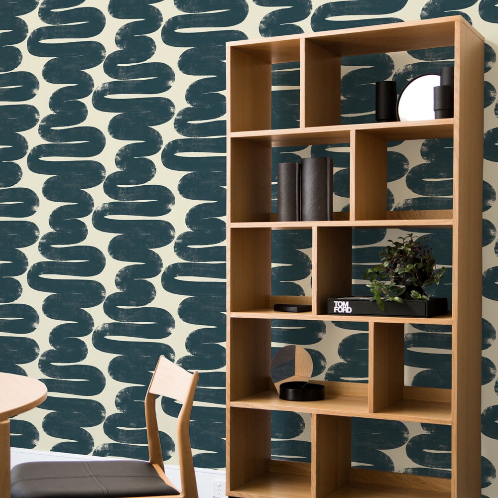 Tempaper x Bobby Berk Wiggle Room Blue and Cream Peel and Stick Wallpaper, 20.5" x 16.5'