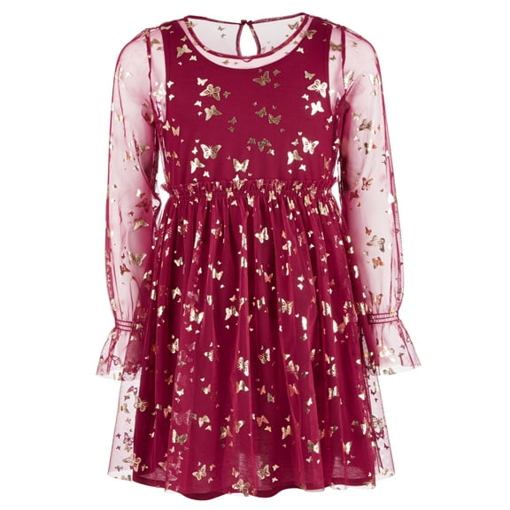 Epic Threads Big Kid Girls Butterfly Print Mesh Dress,Crimson Autumn,S