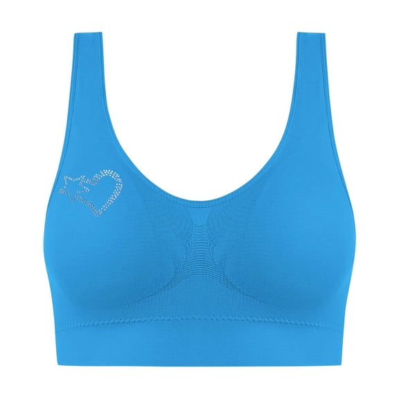 Gmluru Bras for Women Large Bust Hot Drill Comfortable Non - Underwire Comfortable One - Piece Gathering Non - Trace Vest Type Breathable Bra Underwear Blue