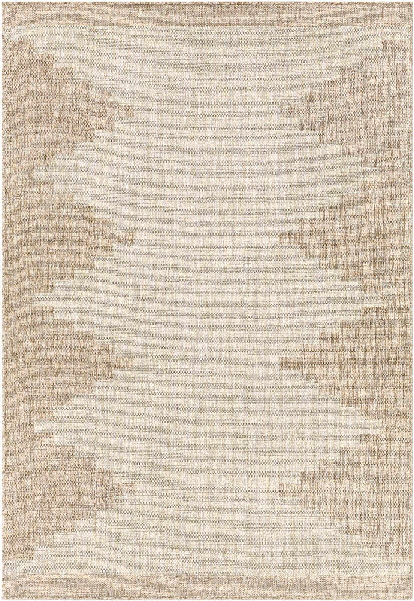 Hauteloom Djugun Outdoor Area Rug - Outside Porch Patio Rug Carpet - No Pile Rug - Waterproof Rug - Geometric - Brown, Cream, Beige - 4'3" x 5'11"