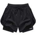 thumbnail image 4 of SOFTCCLO Shorts for Women Solid Color Drawstring Casual Shorts Loose with Lining Summer Womens Shorts Black L, 4 of 9