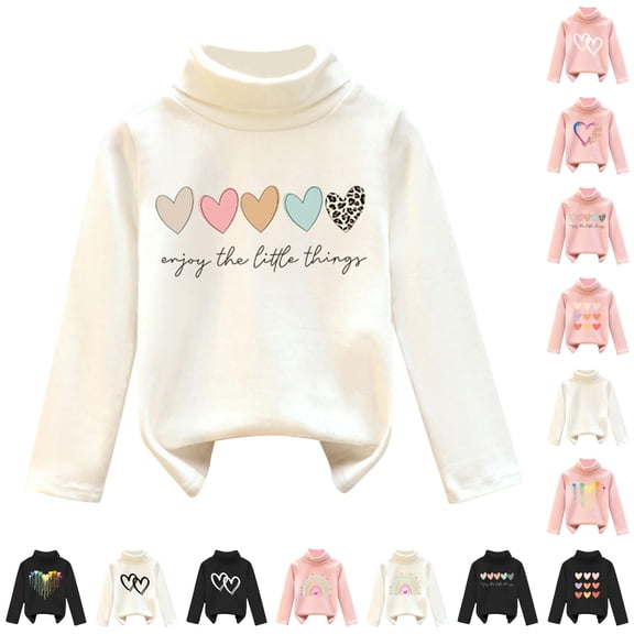 Little Girls Neck Base Layer Printed Long Sleeve Thermal Undershirt Size 5-6T ,White