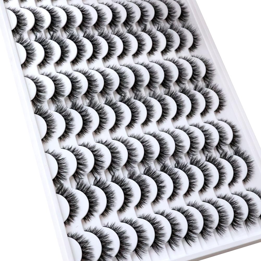 False Eyelashes 48 Pairs Faux Mink Lashes 14mm Wispy Lashes 3D Fluffy Cat Eye Lashes Pack Bulk Wholesale Strip Lashes