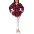thumbnail image 2 of Agnes Orinda Women's Plus Size Dressy Blouse V Neck Mesh Casual Flowy Work Shirts 3/4 Flared Sleeve Tunic Tops 3X Burgundy, 2 of 5