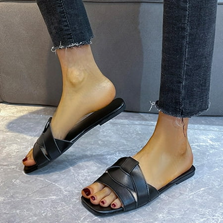 

Slippers Spring And Summer Fashion Women Slippers Cross Strap Casual Sandals Open Toe Flat Bottom