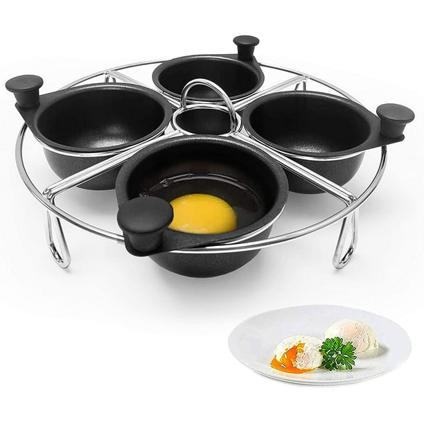Stainless Steel 4Cup Egg Poacher Tray with Silicone Mitt