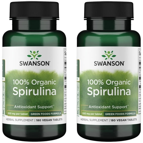 Swanson Certified Organic Spirulina 500 mg 180 Tabs 2 Pack