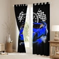 thumbnail image 3 of Castle Fairy Retro Racing Car Black Out Curtains for Boys, Checkered Flag Design Curtains Pack of 2 (42x63 Each) for Bedroom, Blue Black, 3 of 6