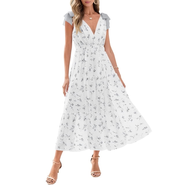 Vestido largo sin mangas con cuello en V floral de verano para mujer