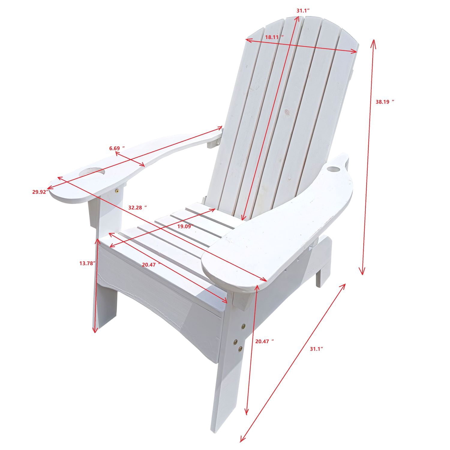 Resenkos Indoor/Outdoor Wood Adirondack Chair, Polywood Adirondack Chair with Hole to Hold Umbrella on The Arm, White
