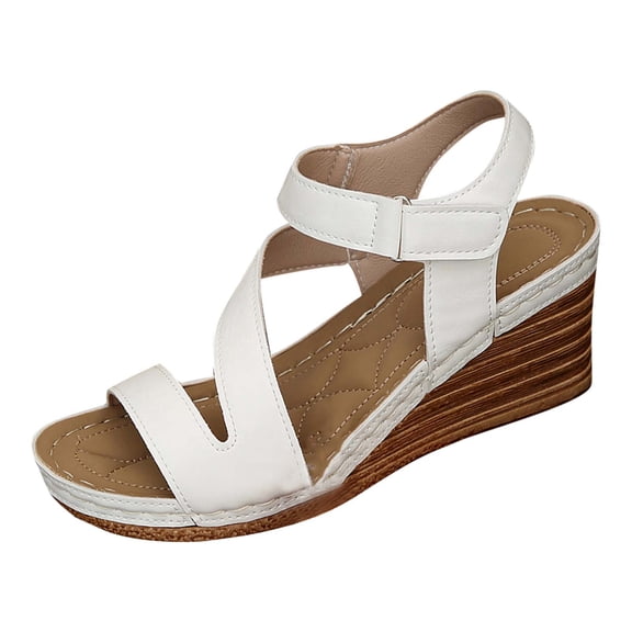 KEGIRLOM Women's Fashionable And Casual Versatile Wrap-Around Straps To Create A Relaxed Feeling Summer Trend Wedge Heel Sandals White 5.5