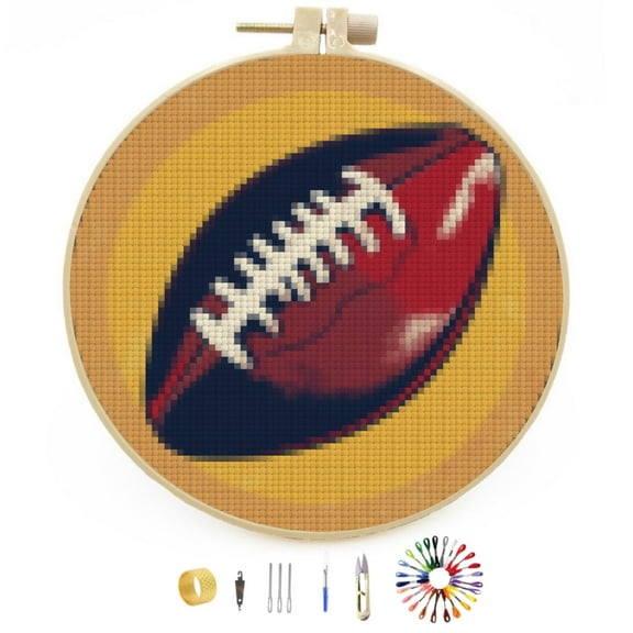 American Football Stamped Cross Stitch Kits for Beginners with Hoop Simple Patterns 11CT Counted Embroidery Needlepoint Crafts Arts for DIY Enthusiasts and Home Decor 26x26cm(5)