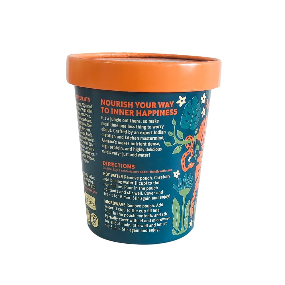 Aahana’s Toasted Curry Sprouted Power Bowl - Gluten-Free, Plant-Based Instant Meal with Sprouted Lentils - 18g Protein, 12g Fiber, Vegan, Non-GMO, Kosher - Just Add Hot Water (6 Pack)