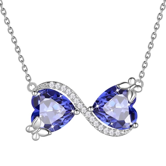 Juwaliy Infinity Heart Butterfly Necklace December Birthstone Tanzanite Blue Pendant Women Jewelry Daughter Grandma Wife Christmas Birthday Gifts
