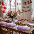 thumbnail image 5 of Purple Ombre Round 15 Inch Placemats Set of 8, Farmhouse Vintage Wooden Striped HeatResistant Non Slip Place Mats for Dining Table, Wipeable Braided Kitchen Table Mats for Housewarming, 5 of 9