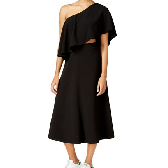 Rachel Roy Womens Flounce Midi One Shoulder Dress, Black, 8