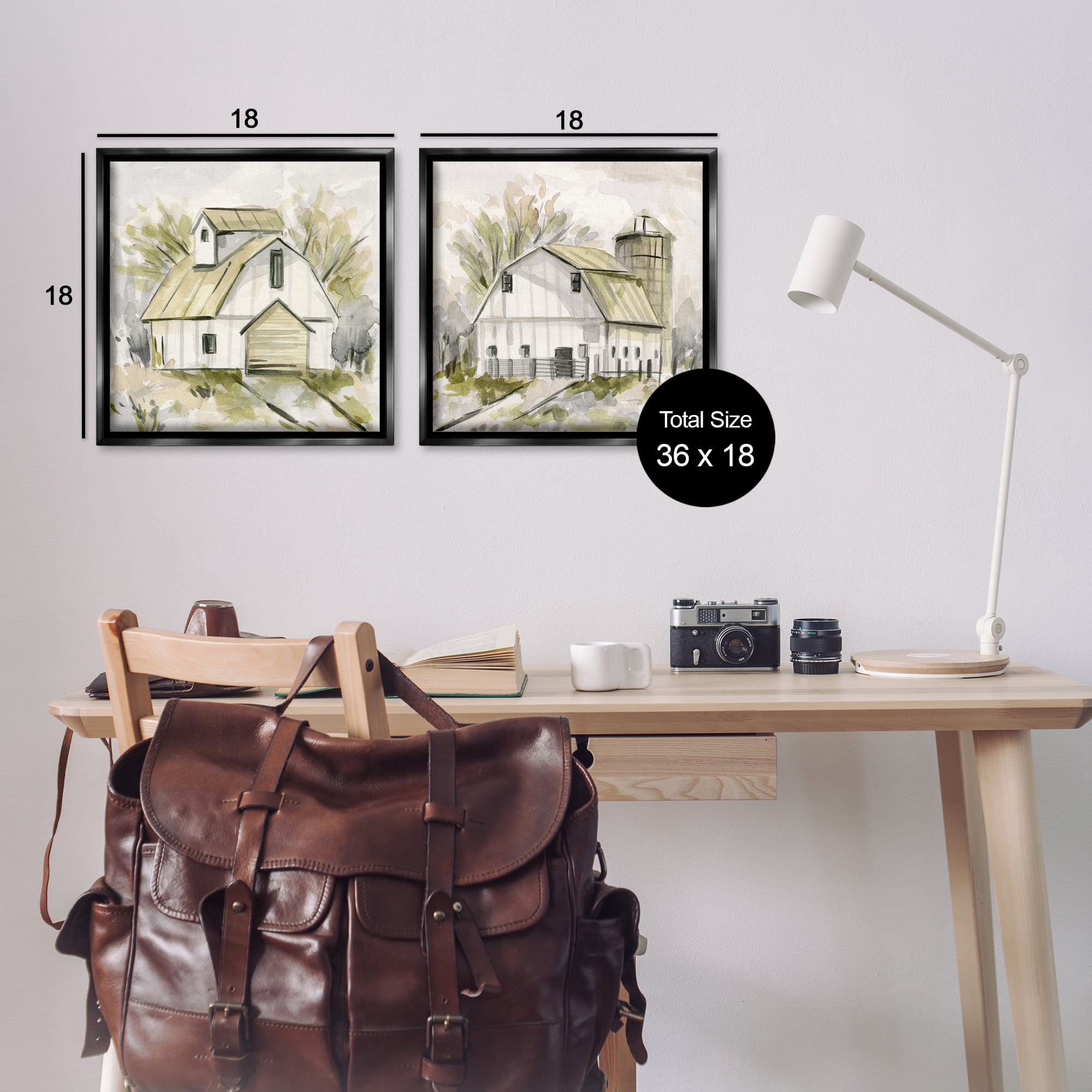 Stupell Industries Sketch Drawing Barn Silo Landscape & Nature Painting Black Floater Framed Canvas Art Print Wall Art, 18 x 18, Set of 2