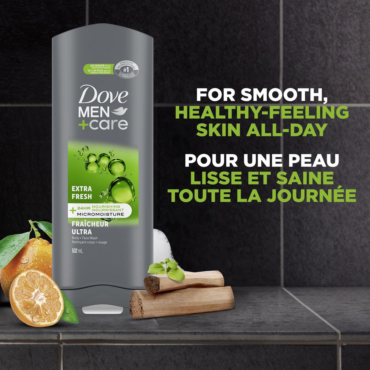 Dove Men+Care Refreshing Extra Fresh Body and Face Wash for Men with 24-Hour Nourishing Micromoisture Technology, 532mL