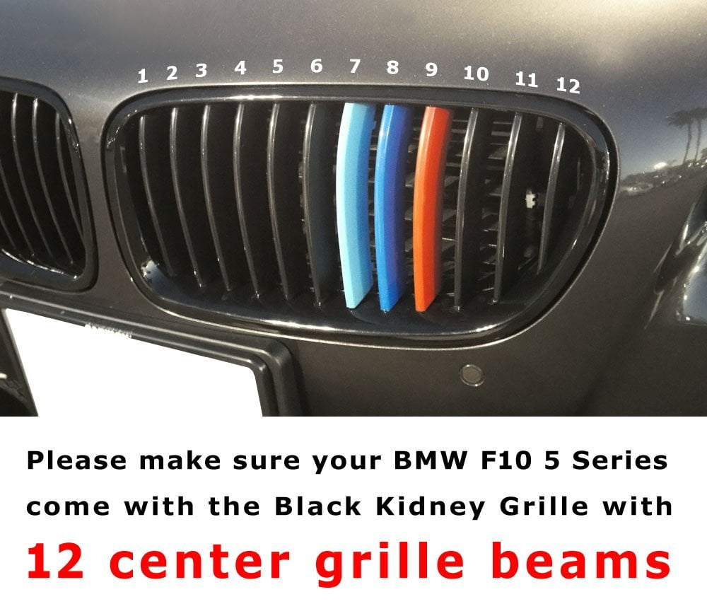 iJDMTOY Exact Fit ///M-Colored Grille Insert Trims For 2010-2016 BMW F10 F11 5 Series 528i 535i 550i with M-Performance Black Kidney Grill 12 Beams 
