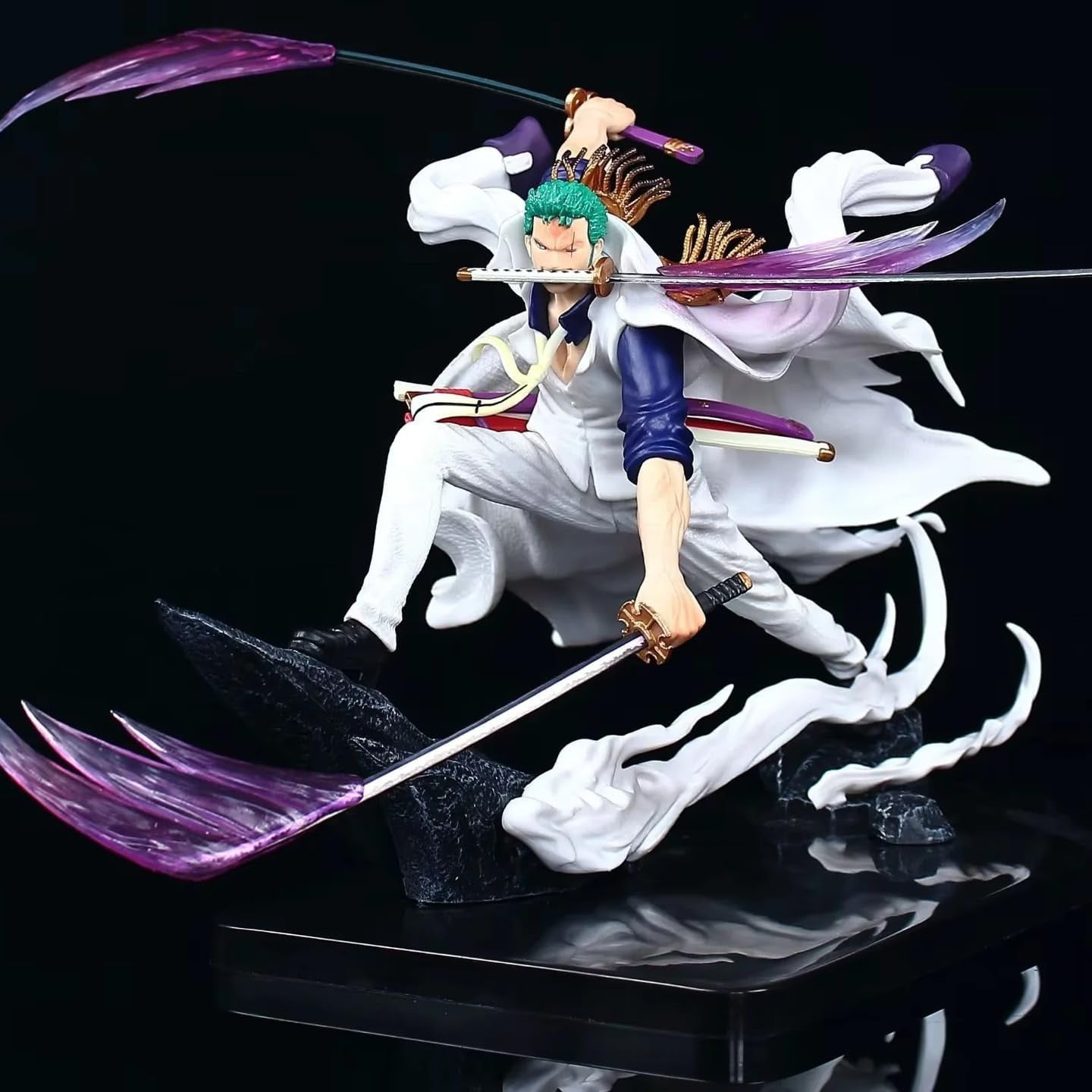 Zoro Figures, Cloak Zoro Action Figure Statue 26cm/10.2inch PVC Anime Cartoon Manga Game Character Model Collectible Decoration Craft Gift (White)