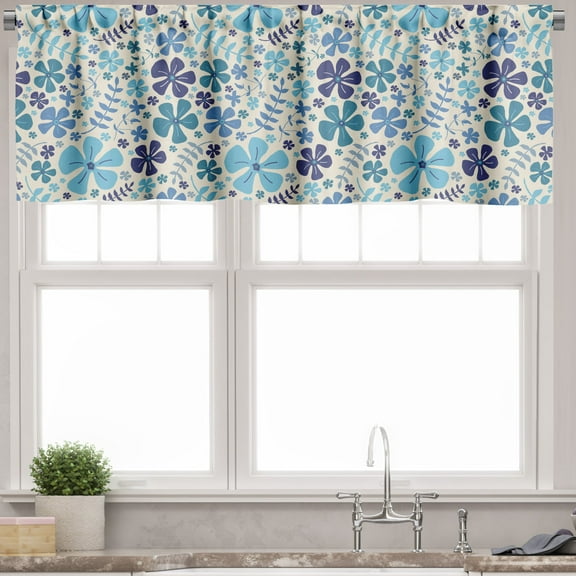 Ambesonne Floral Valance Pack of 2, Bluish Flowers and Branches, 54"X18", Blue