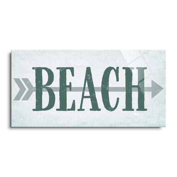 Beach Aqua Green Arrow 24 x 12 Glass Wall Hanging Sign