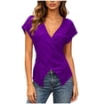thumbnail image 2 of Favoffer Wrap Blouse Tops Women's Short Sleeve V Neck Asymmetric Hem Shirts Fitted Casual Tunic Tops Summer Daily Going Out, 2 of 9