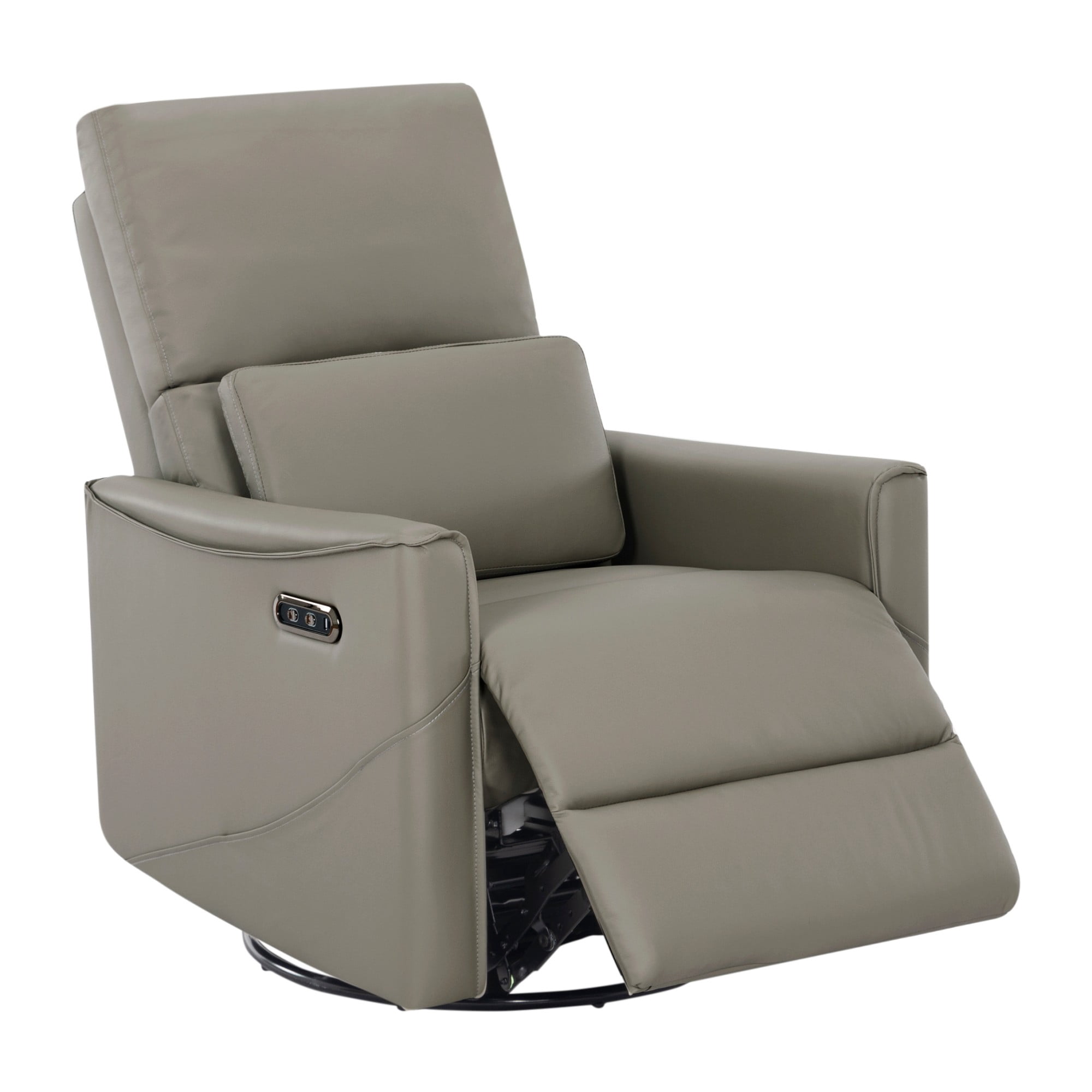 BSHTI PU Leather Electric Swivel Glider Recliner Chair with Rocking Function, Modern Comfort Seating for Living Room, Bedroom（Gray）