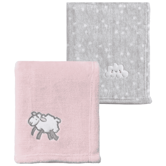 CREVENT 2-Pack Cute Pink Sheep and Grey Cloud Baby Blankets,30''X40''