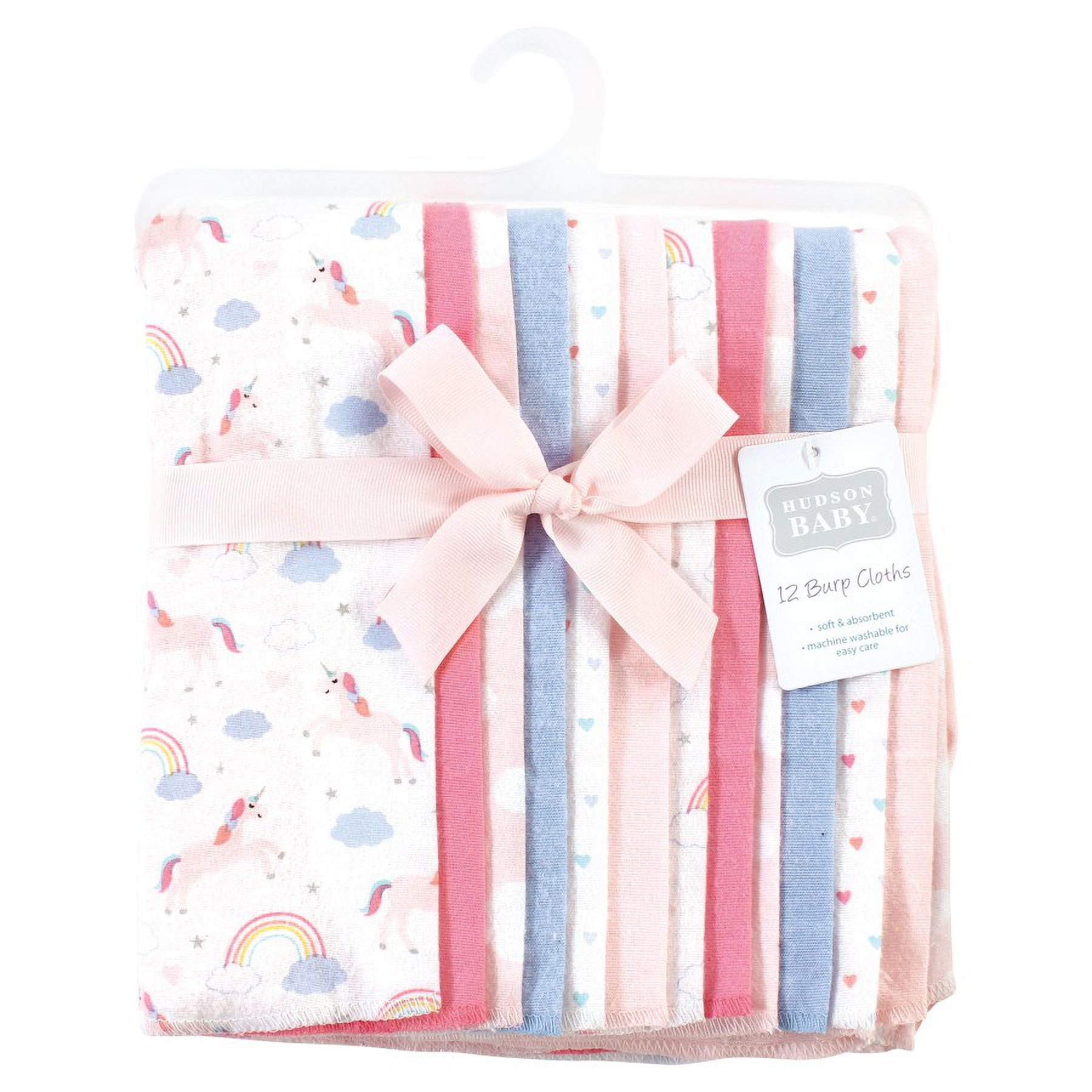 Hudson Baby Unisex Baby Cotton Poly Flannel Burp Cloths Bundle, Unicorns Rainbows, One Size