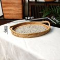 thumbnail image 5 of Hand Woven Rattan Basket Fruit Storage Lunch Serving Tray Snacks Coffee Trays Organizer Plate, A, 5 of 5