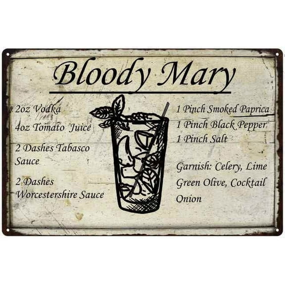Bloody MaryIngredients Drink Cocktail Bar Metal Sign 12x18 2180008074