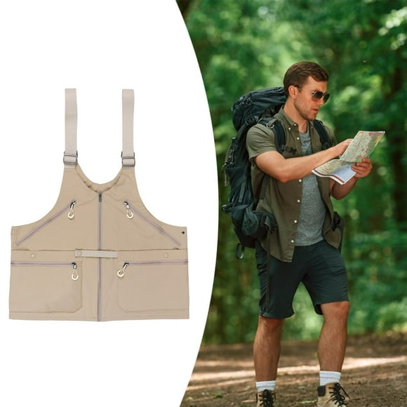 Bolsa de chaleco multiusos color caqui para correr, acampar, hacer senderismo, pescar y en bicicleta.