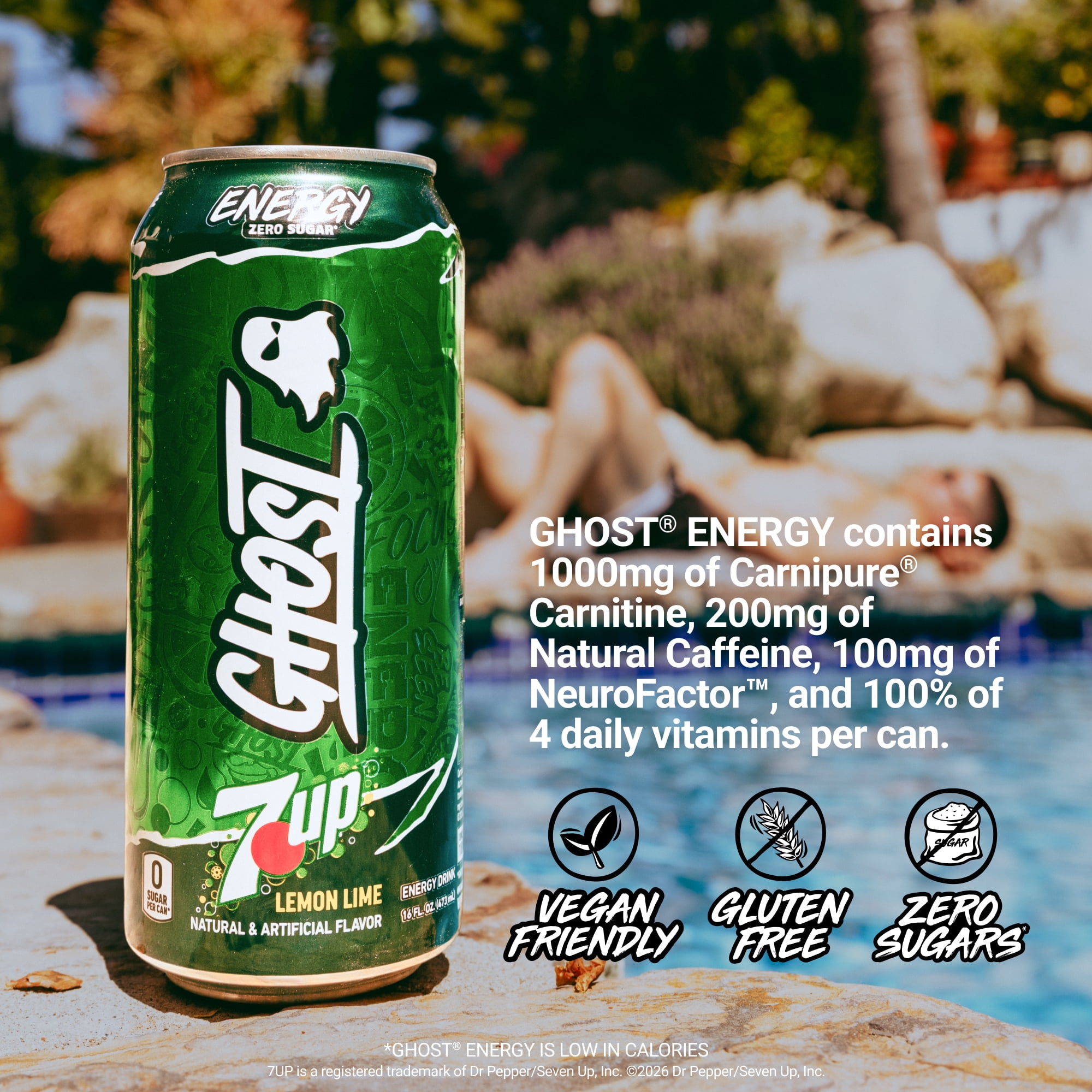 GHOST® ENERGY Zero Sugars Energy Drink, 7UP Lemon Lime, 200mg Natural Caffeine, 16 fl oz Can