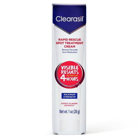 Acne Treatment Cream - Clearasil Rapid Rescue Spot Treatment Cream with Benzoyl Peroxide Acne Medication for Acne Relief in as fast as 4 hours, 1 (Best Way To Treat Back Acne)