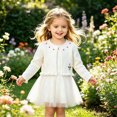 thumbnail image 2 of KPOPLK Girls Cardigan Sweater Toddler Button Down Knit Dress Cover Up Long Sleeve Ruffle Cardigan with Scalloped Hem White Size 5-6 Years, 2 of 8